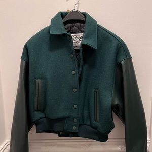 Brand new rare Roots cropped leather varsity jacket